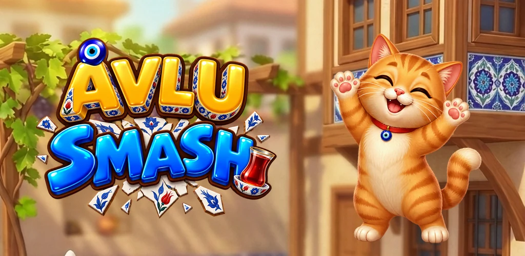 Avlu Smash: the game logo and a cheerful courtyard cat